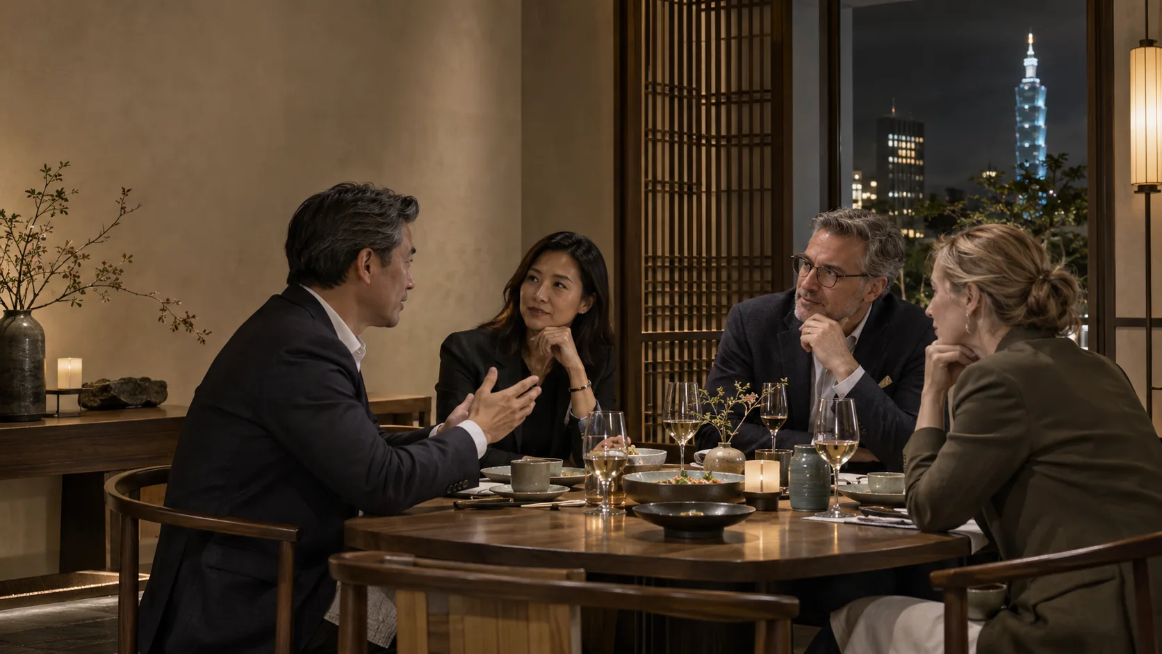 A small private business dinner in a Taipei restaurant